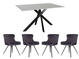 Elbe Table + 4 chairs (Grey Velvet)