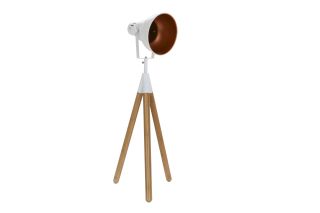 White Metal and Wood Tripod Table Lamp