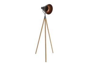 Grey Metal and Wood Tripod Floor Lamp