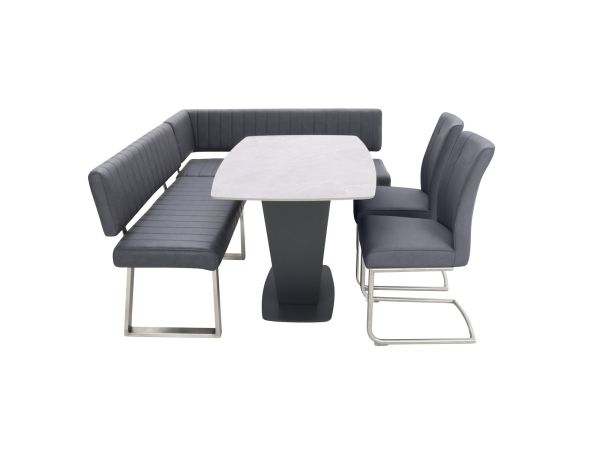 Hirsch Table + corner bench + 2 chairs (Dark Grey)