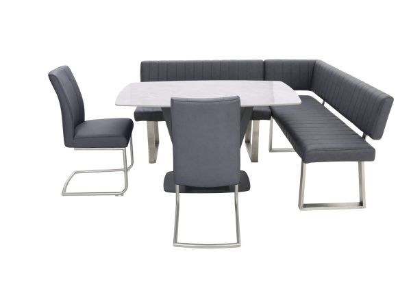 Hirsch Table + corner bench + 2 chairs (Dark Grey)