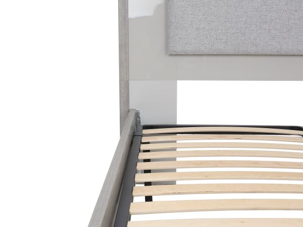 Mancini King size slatted base bed with fabric/led headboard