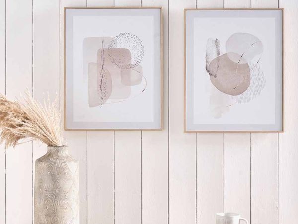 Pictures Natural abstract canvas with natural frame (set of 2)