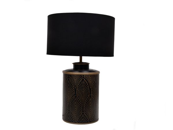 Lamp Black geo art deco table lamp with black drum shade