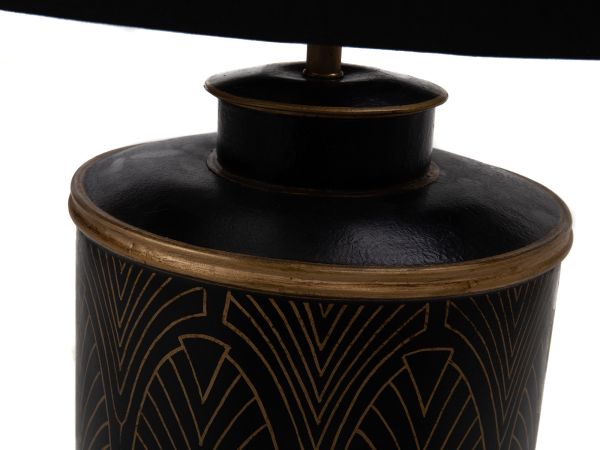 Lamp Black geo art deco table lamp with black drum shade