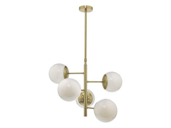 Bombazine 5 light pendant (natural brass/glass shades)