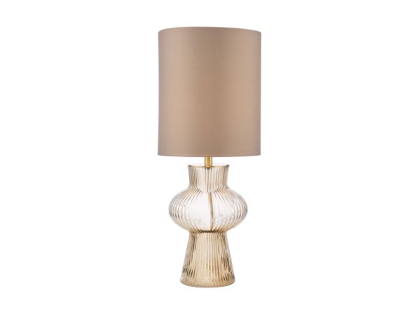 Suelita Table lamp brown ribbed glass and antique brass with shade
