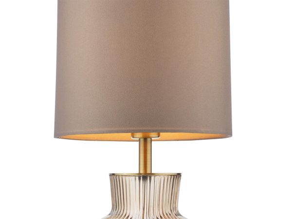 Suelita Table lamp brown ribbed glass and antique brass with shade