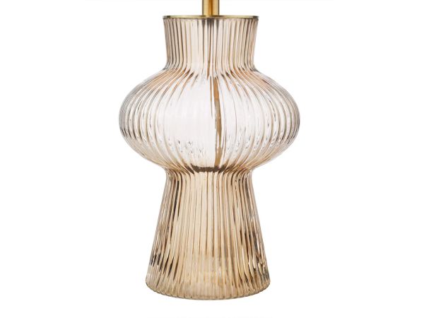 Suelita Table lamp brown ribbed glass and antique brass with shade