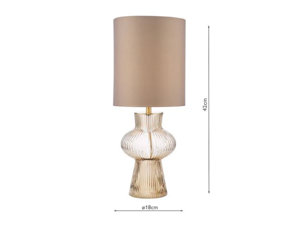 Suelita Table lamp brown ribbed glass and antique brass with shade