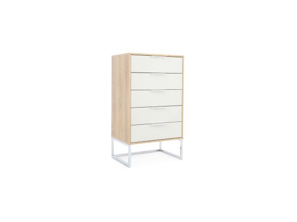 Monaco 4000 Chest of drawers -5 drawers - front glass champayne Bianco oak finish