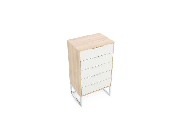 Monaco 4000 Chest of drawers -5 drawers - front glass champayne Bianco oak finish