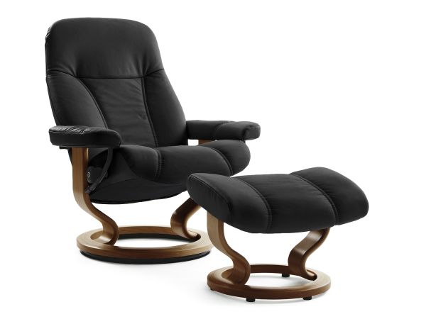 Consul (S) Chair and Stool Batick 093 - Leather colour: 19: Black 12382 - Foot colour: 3: Brown Stain 12302