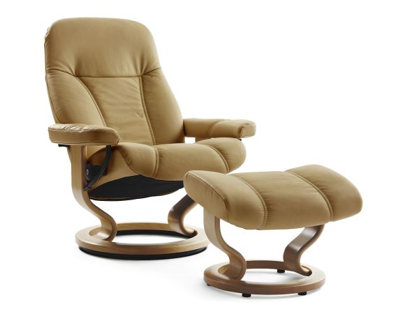 Consul (S) Chair and Stool Batick 093 - Leather colour: 04: Lattee 19806 - Foot colour: 2: Teak 12301