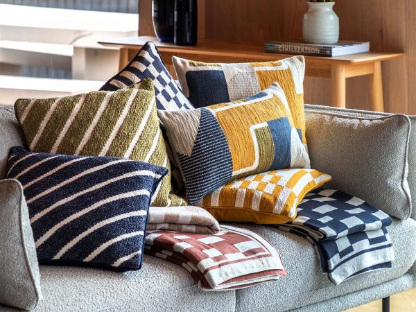 Hemsby Stripe woven cushion Ink