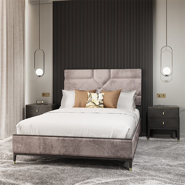 Ancelotti Super king bed Ebony ecru velvet