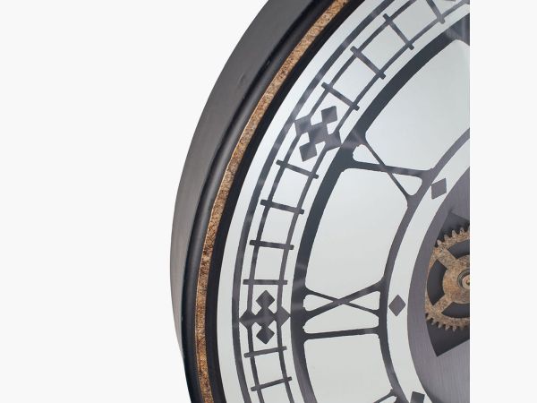 Clocks Antique gold wood and mirror round working cog wall clock