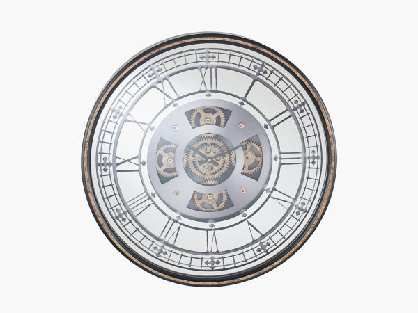 Clocks Antique gold wood and mirror round working cog wall clock