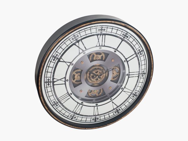Clocks Antique gold wood and mirror round working cog wall clock