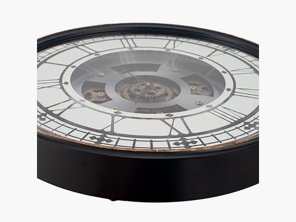 Clocks Antique gold wood and mirror round working cog wall clock