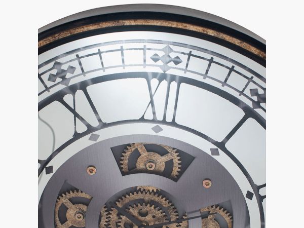 Clocks Antique gold wood and mirror round working cog wall clock