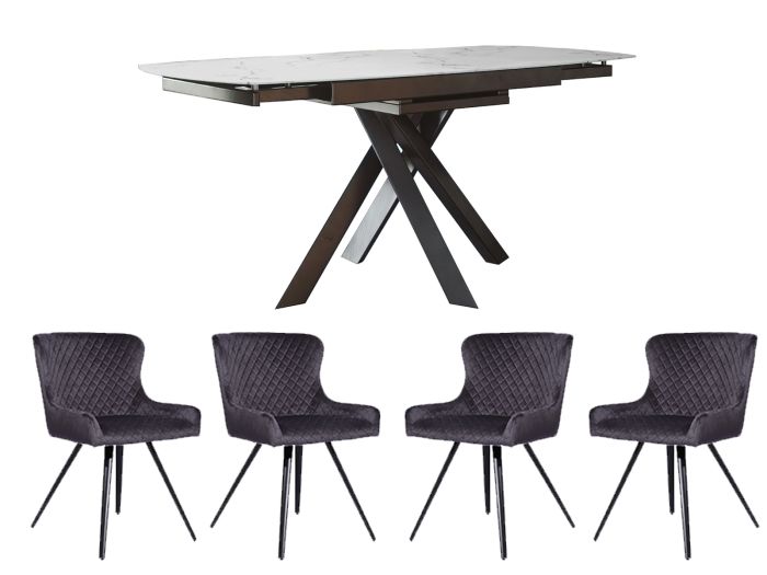 Elbe Table + 4 chairs (Grey Velvet)