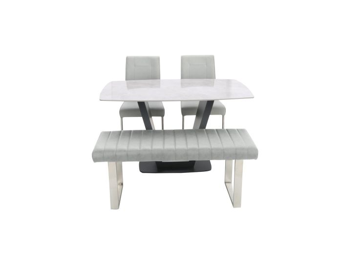 Hirsch Table + 2 chairs + bench (Light Grey)