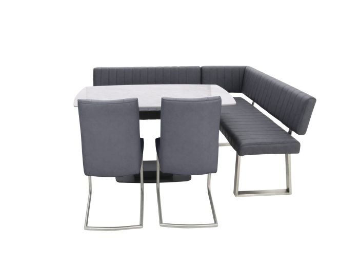 Hirsch Table + corner bench + 2 chairs (Dark Grey)