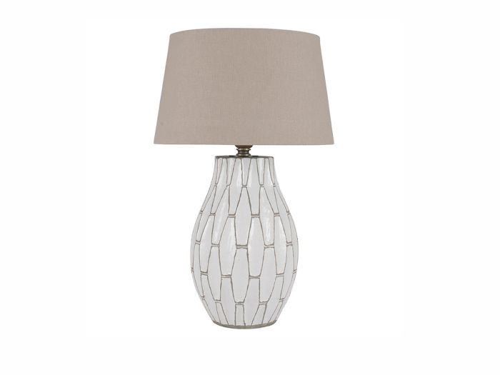 Mabel White table lamp with grey detailing