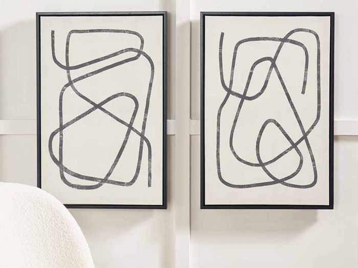 Pictures Black squiggle print canvas with black frame (set of 2)
