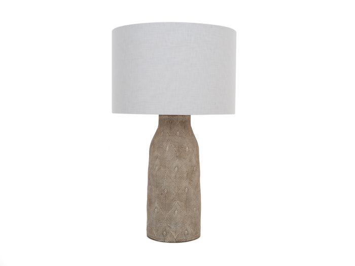 Lamp Matt grey featherstone table lamp with white linen drum shade