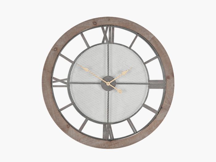 Furnishing Accessory Natural wood and metal round wall clock