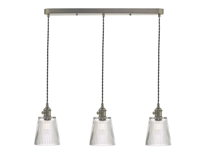 Hadano 3 light ceiling light (antique chrome/clear ribbed shade)