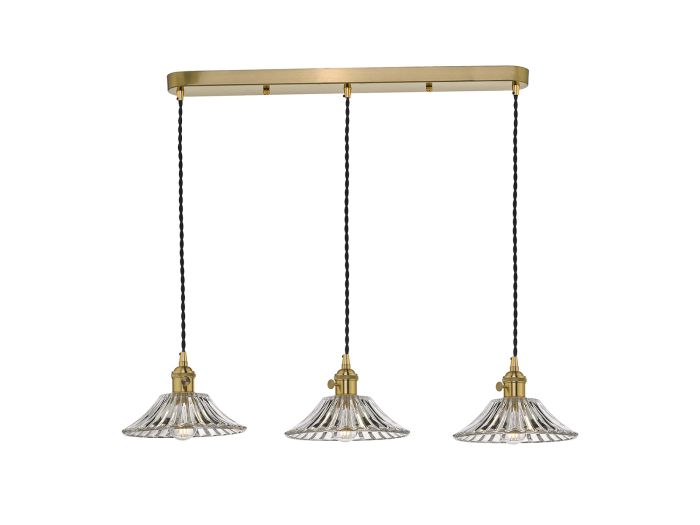 Hadano 3 light ceiling light (brass /clear flared shade)