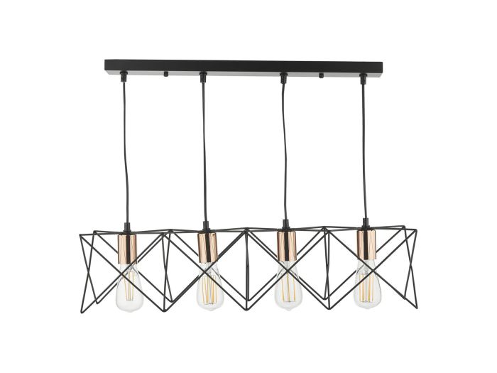 Midi 4 light bar pendant (matt black polished copper)