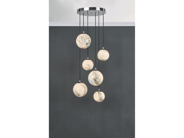 Mikara 6 light cluster (marble effect glass/polished chrome)