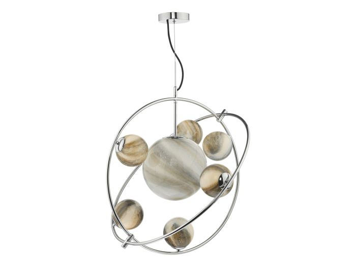 Mikara 7 light pendamt (marble effect glass/polished chrome)