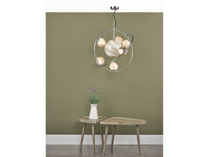Mikara 7 light pendamt (marble effect glass/polished chrome)