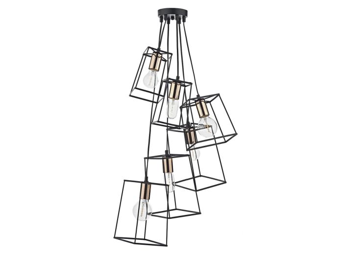 Tower 6 light cluster pendant (black and copper)