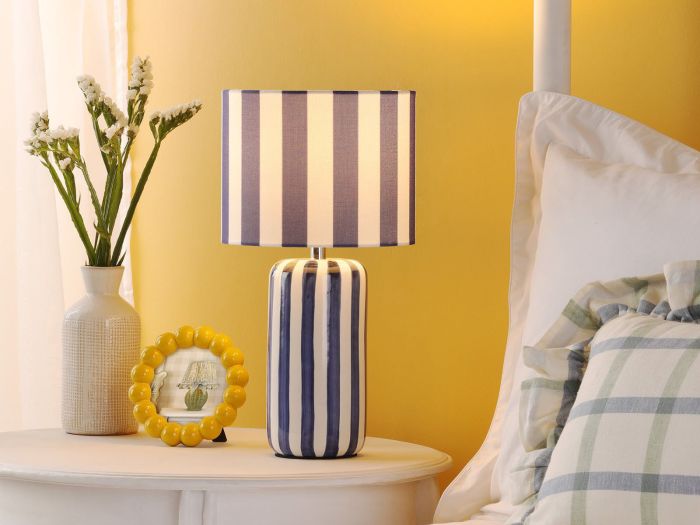 Cicada Table lamp blue ceramic and polished chrome with shade