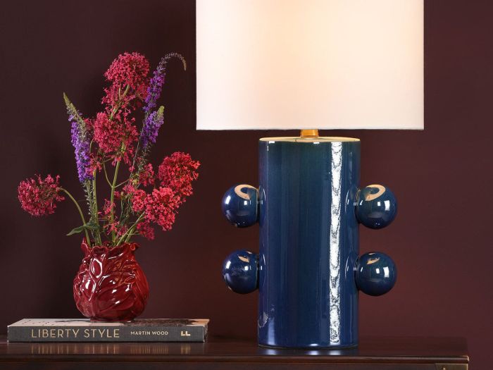 Tisha Table lamp blue ceramic and antique brass with shade