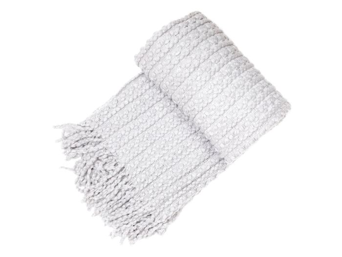 Throws Grey barley twist throw with tassels (130x180)