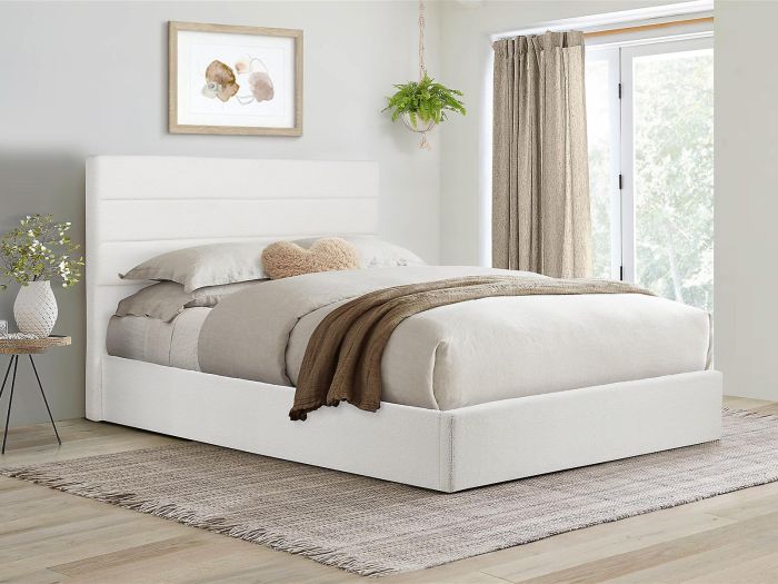 George King size ottoman bed Boucle White