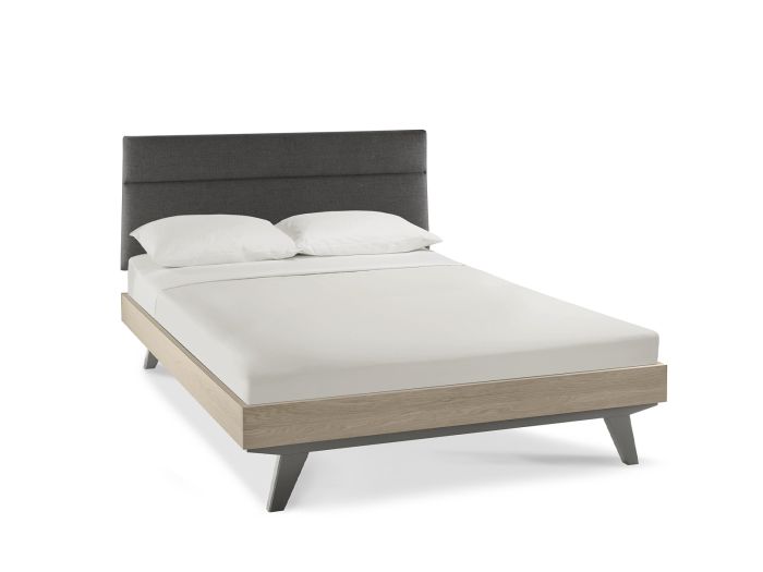 Rockwell King size upholstered bedstead (Scandi Oak and Dark Grey)
