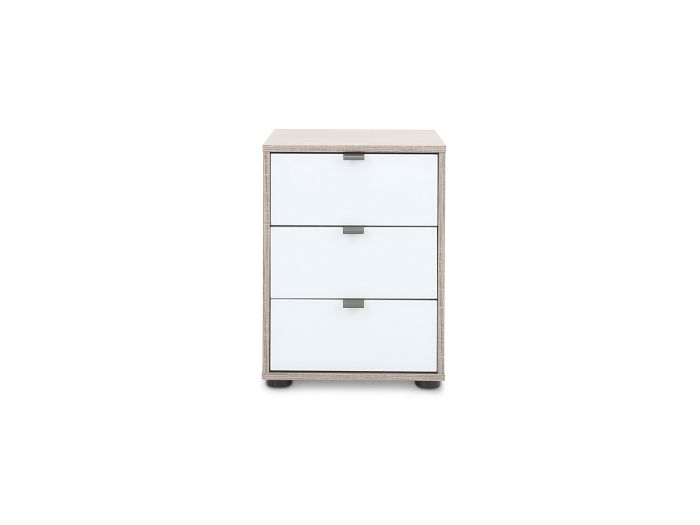 Tampa Bedside cabinet, 3 drawers - drawers glass white Dark rustic oak finish