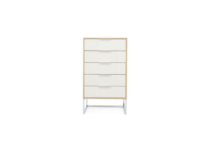 Monaco 4000 Chest of drawers -5 drawers - front glass champayne Bianco oak finish