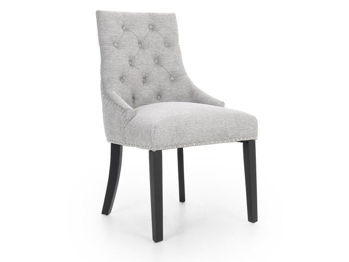 Robyn Classic Dining chair with antique nickel studs (silver) (black legs)