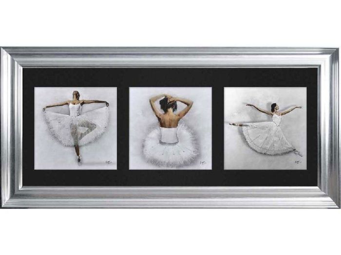 Wall Art 3 Ballerinas (white/silver) (115x55cm)