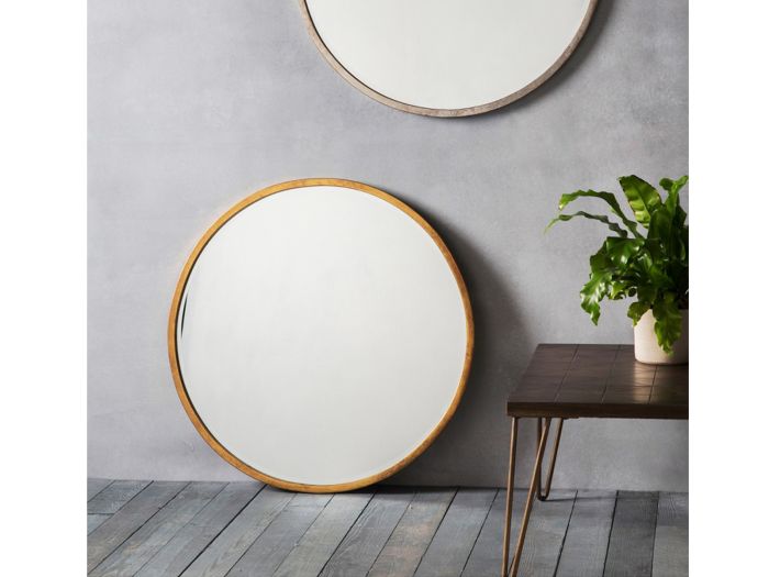 Selenite Round Antique Gold Mirror