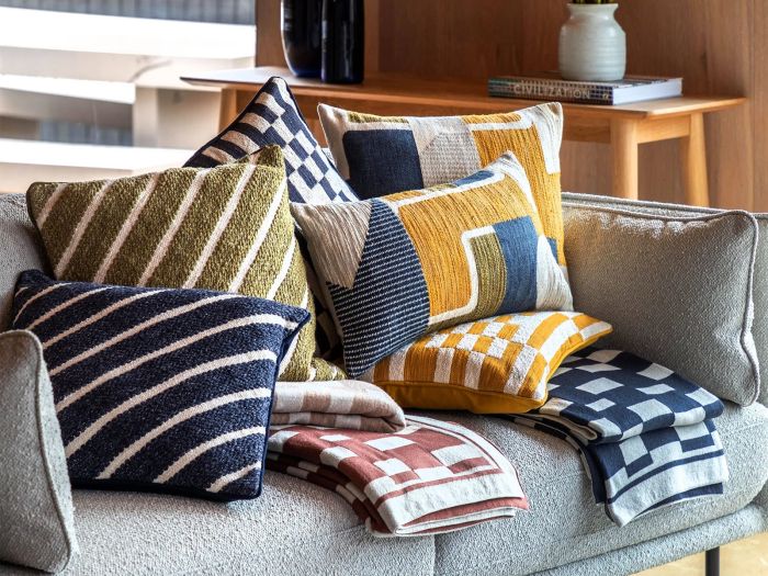 Hemsby Stripe woven cushion Ink